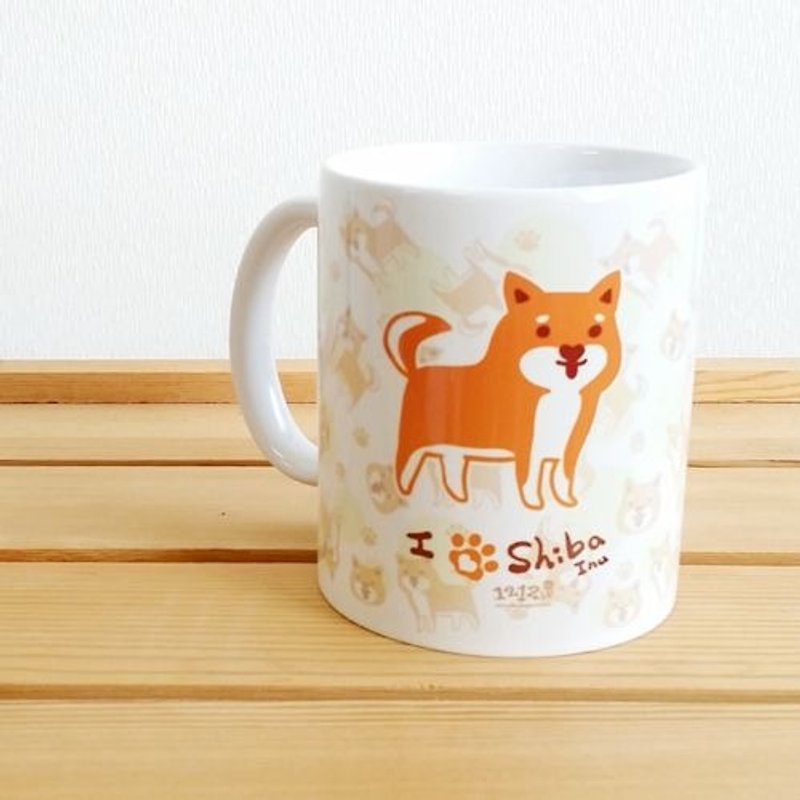 1212 Fun Design Mug-I Love Shiba Inu - แก้วมัค/แก้วกาแฟ - เครื่องลายคราม สีส้ม