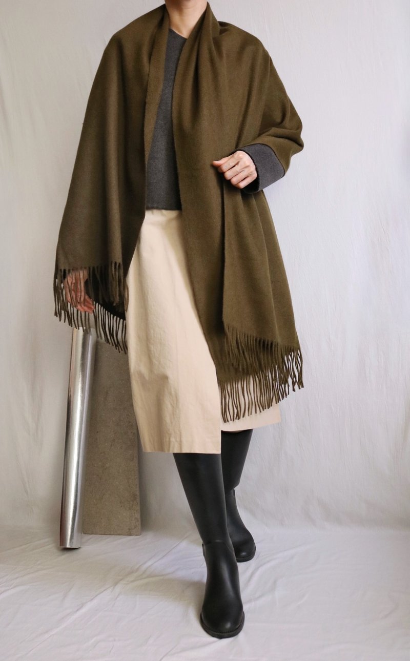 Easy to match and wear, olive green fringed wool scarf - Knit Scarves & Wraps - Wool Green