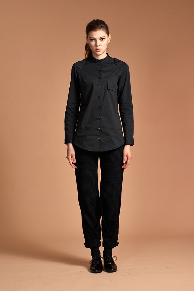 【換季特賣】黑色拉克蘭袖造型襯衫 - 恤衫 - 棉．麻 