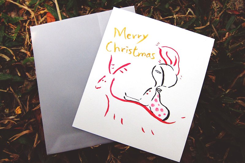 2014 クリスマス、巨頭症ガール エルク - カード・はがき - 紙 レッド