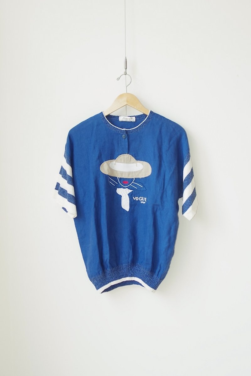Just pills and cat ♫ ~ Prussian blue vintage knit tops - Men's Sweaters - Other Materials Blue