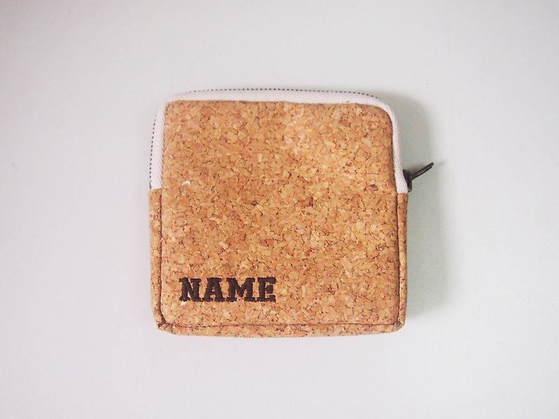 Personalized Name Cork Coin Purse with Zipper Purses Custom made Name Pouch - กระเป๋าใส่เหรียญ - พืช/ดอกไม้ สีทอง