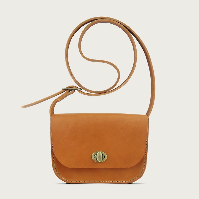 Turn Small Shoulder Bag/Side Backpack--Camel Yellow - กระเป๋าแมสเซนเจอร์ - หนังแท้ สีส้ม