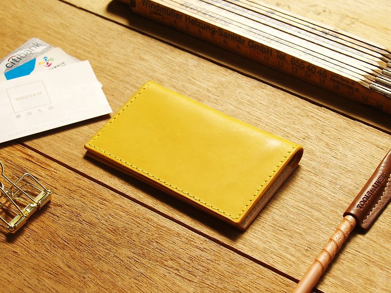 [ weekenlife ] - Leather Card Case ( Custom Name ) - Sunflower Yellow - ที่เก็บนามบัตร - หนังแท้ สีเหลือง