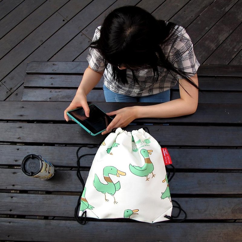 BLR  Drawstring Backpack  Pouch A Monster a day [ Green Anapji ] - Drawstring Bags - Polyester Green