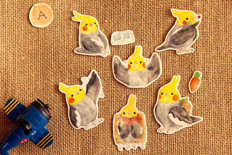 Native species cockatiels painted waterproof stickers Group / A - Stickers - Other Materials 