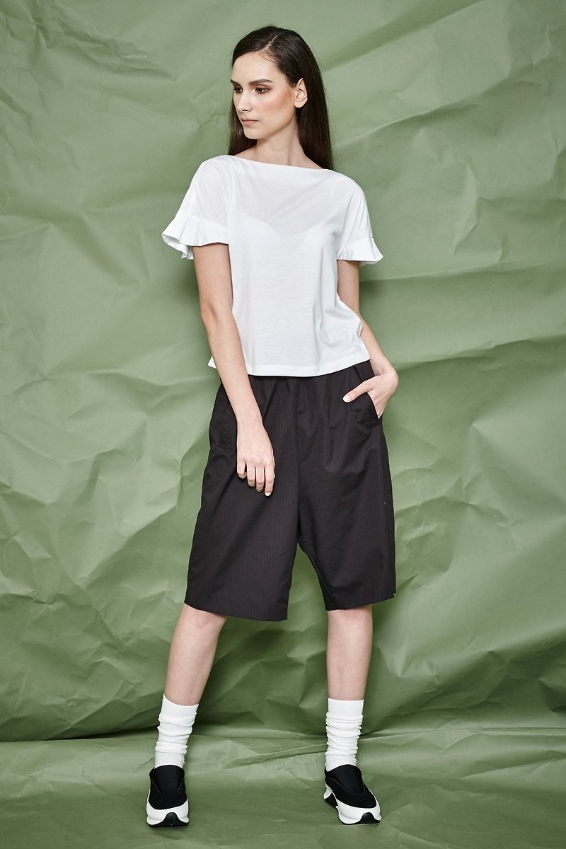 White back fold short sleeve knit top - Women's T-Shirts - Cotton & Hemp White