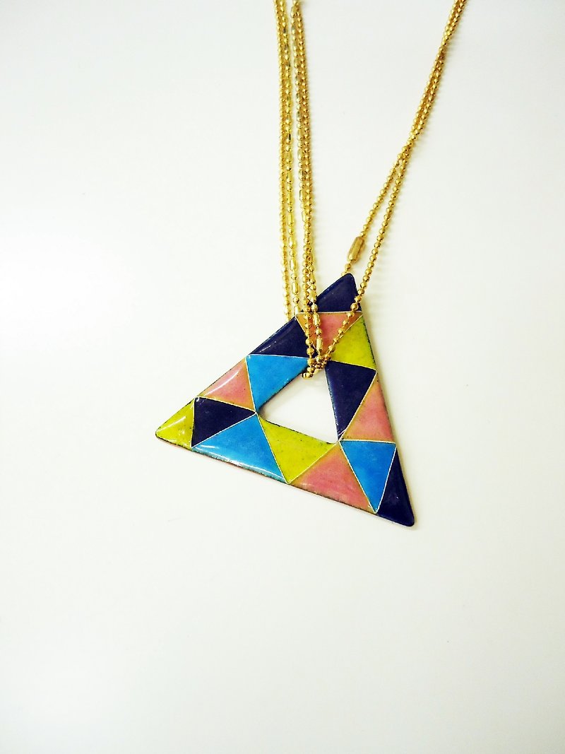 Triangle enamel necklace (double-sided wear) / Zeng Baoyi show wear - Necklaces - Other Metals Blue