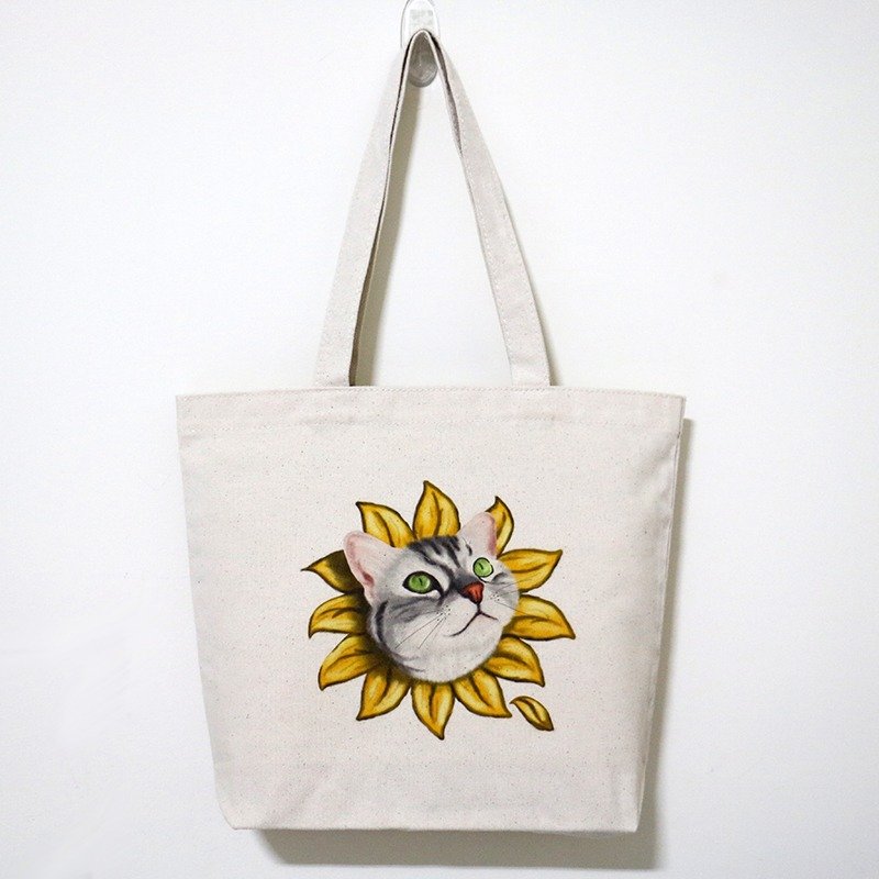 VITA VITA ◆ 貓 // 棉質帆布袋系列 // 貓咪向日葵 - 手提包/手提袋 - 棉．麻 黃色