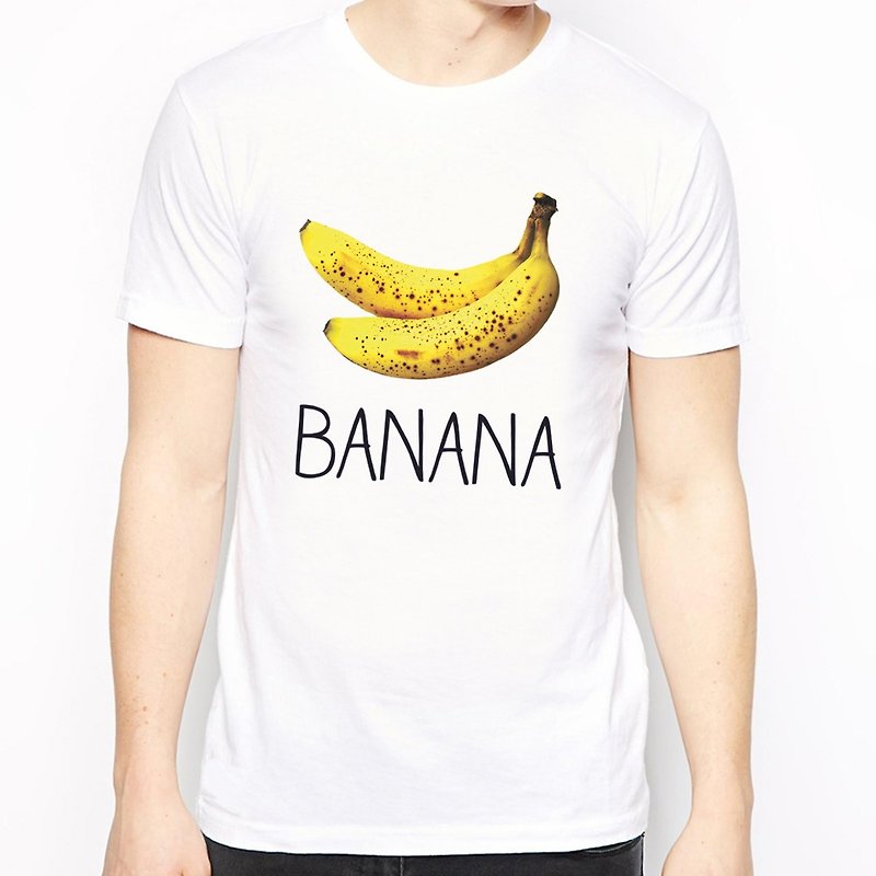 Banana-English Short Sleeve T-Shirt-White Banana English Text Qingqing New Fruit Food Design Homemade Brand - Men's T-Shirts & Tops - Paper White