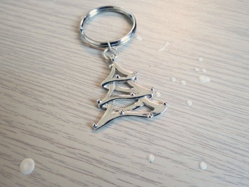 聖誕樹鑰匙圈 (純銀鑰匙圈 手工銀飾 聖誕禮物 交換禮物) - 鑰匙圈/鎖匙扣 - 純銀 銀色