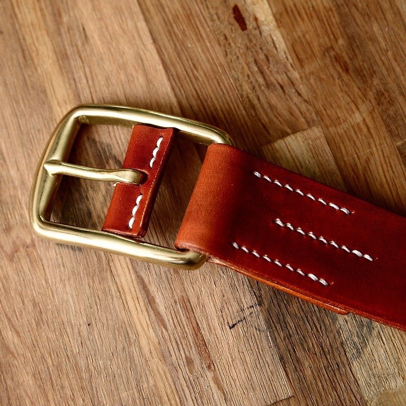 Brad Pitt pot handmade engraved belt vegetable tanned leather belt Argentina pure Bronze buckle - Belts - Genuine Leather Brown
