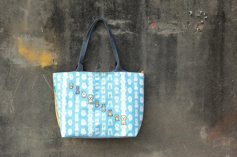 [Tote Bag-Large] Water Blue Dog-Handmade Limited Product - Messenger Bags & Sling Bags - Other Materials Blue