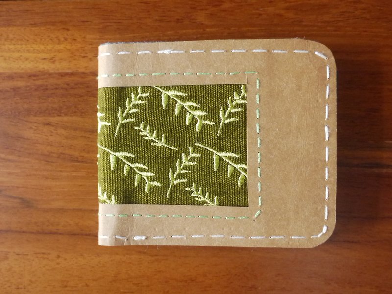The flowers Vientiane / Japanese wind / printing / hand sewing / embroidery short clip / washed kraft paper - Wallets - Thread Green
