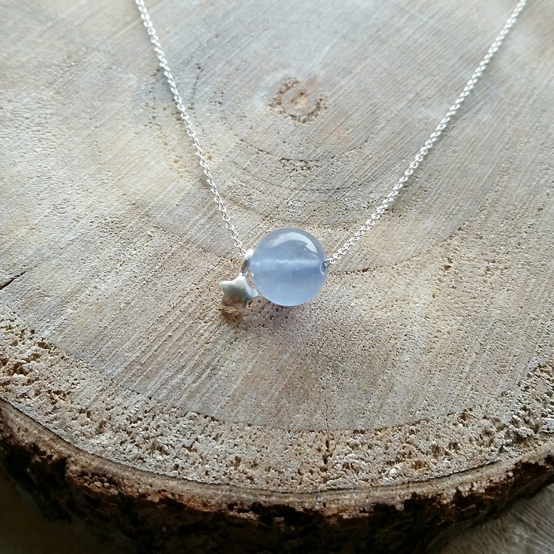 10m m Blue Stone with a sterling silver necklace clavicle Silver Star - Necklaces - Gemstone Blue