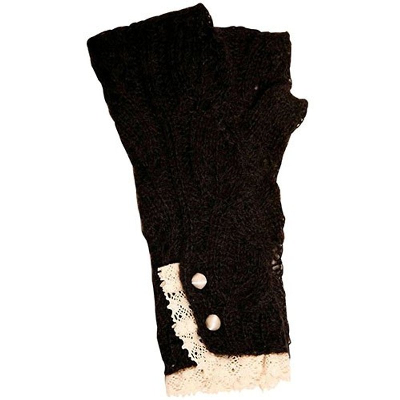 黒モヘアレース指なし手袋 - 手袋 - その他の素材 