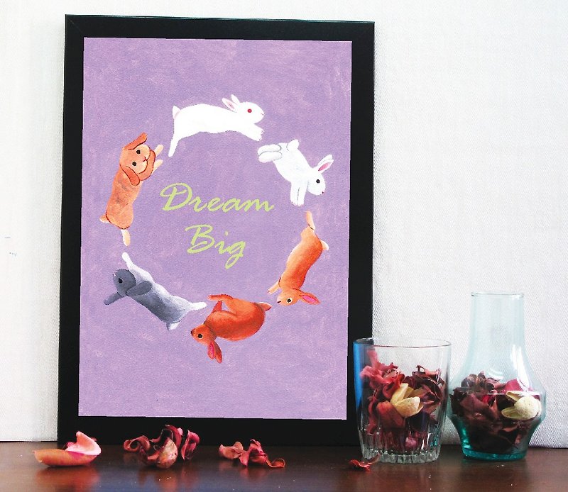 Copy Bunny painted illustration painting poster / A4 'Dream Big' - Posters - Paper Purple