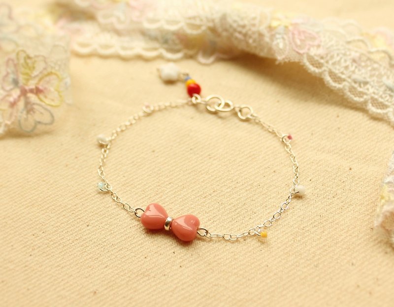*hippie*Sprite│Lovely Pink Bow Sterling Silver Chain Bracelet with A Rainbow Pen - Bracelets - Glass Multicolor