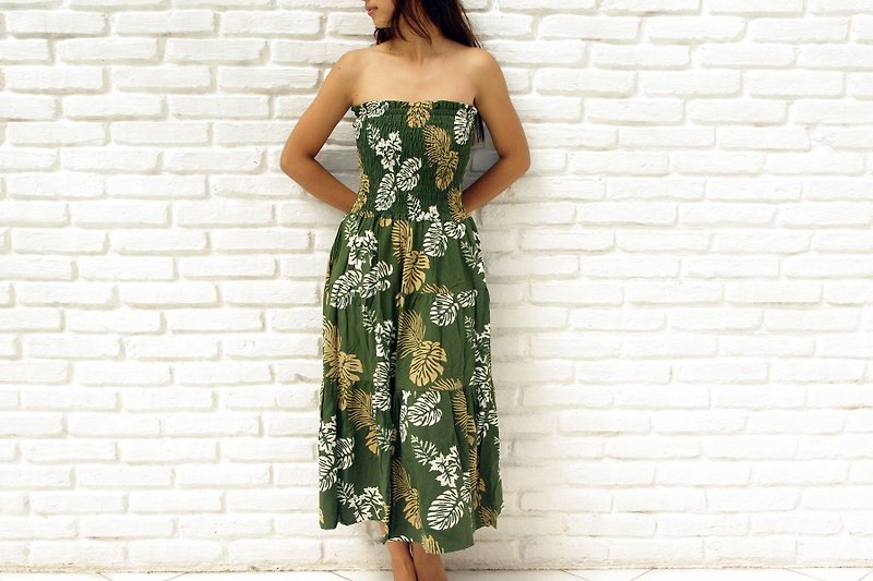 Batik Monstera Tiered Dress <Green> - One Piece Dresses - Other Materials Green