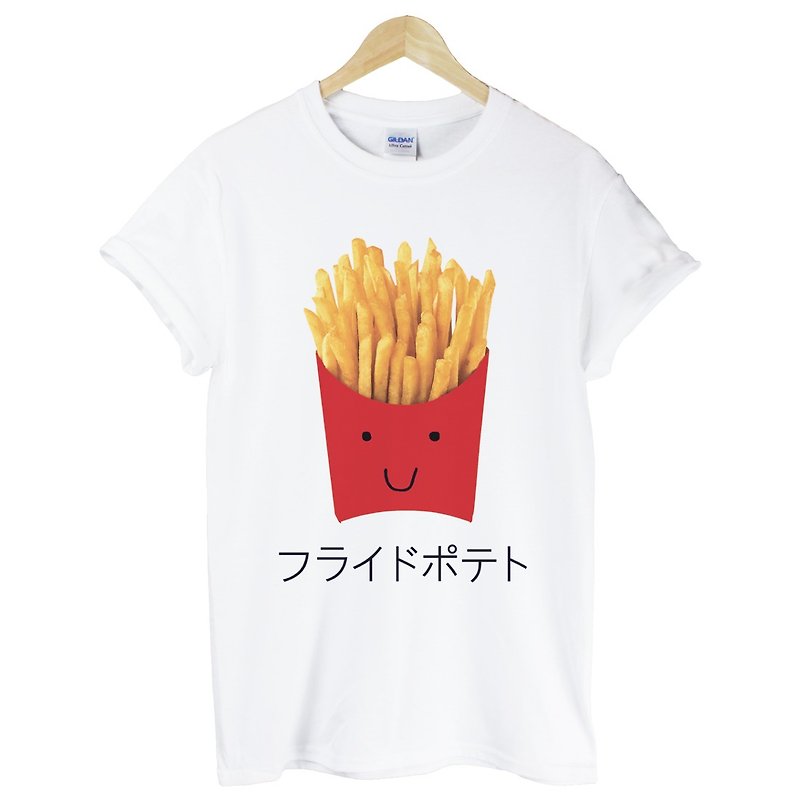 其他材質 男 T 恤 白色 - Japanese-French Fries短袖T恤-白色 薯條 漢堡 吐司 日文 日語 麵包 食物 速食 設計 自創 品牌