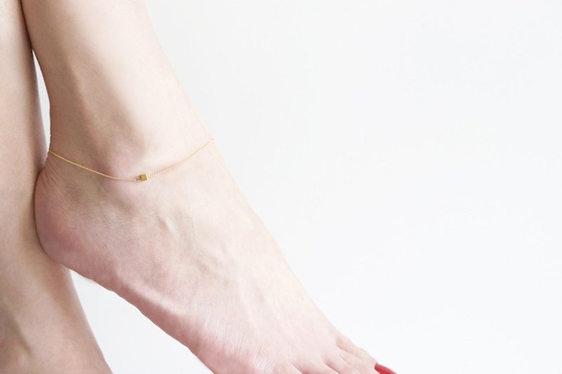 【14 KGF】 Anklet, Tiny Gemstone Gold Hematite dice - Anklets & Ankle Bracelets - Gemstone Gold