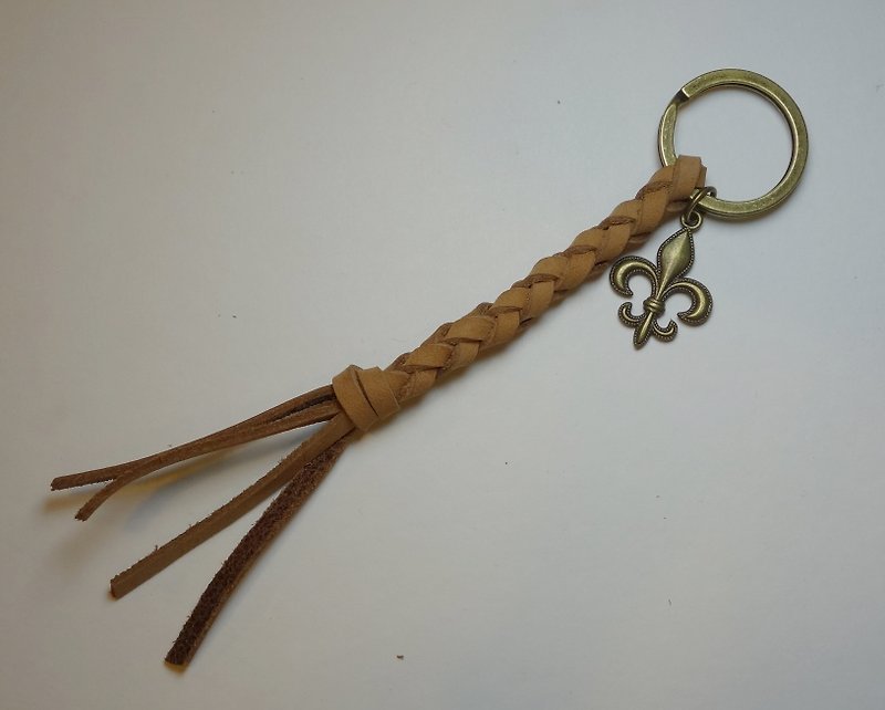 ~米+熊~ 皮鑰匙圈 編織鑰匙圈 皮編織  (奶茶) - 鑰匙圈/鑰匙包 - 真皮 金色
