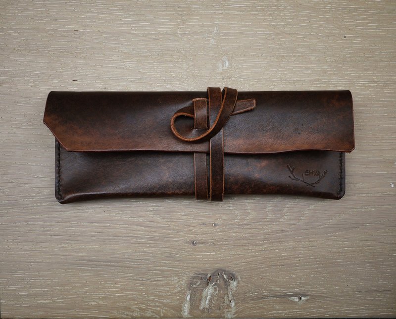 HIKER Leather Studio //  Pencil case_Deep brown - กล่องดินสอ/ถุงดินสอ - หนังแท้ สีนำ้ตาล