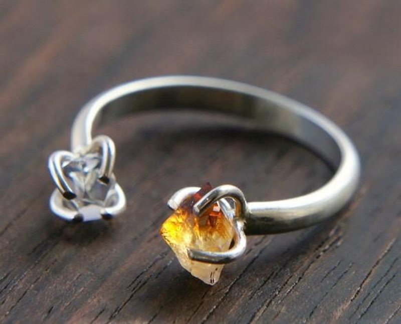 Herkimer diamonds and citrine gemstone open ring