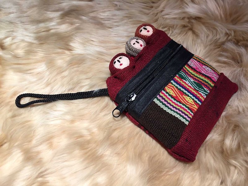 Three Dolls Colorful Peruvian Weaving Small Bag - Wallets - Other Materials Red