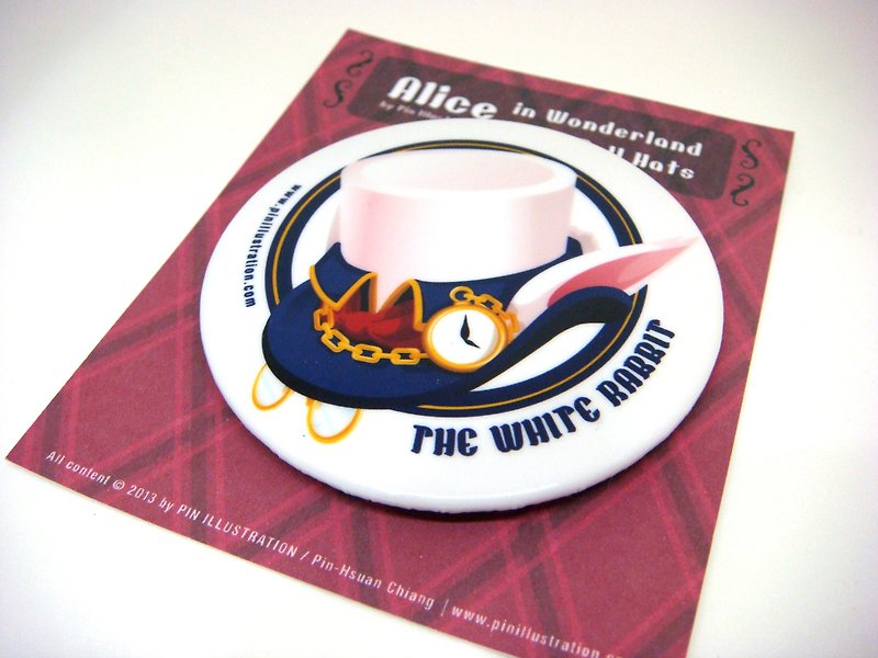 【Pin】White Rabbit│Alice in Wonderland│5.8 CM badge│Mint blue on the back - เข็มกลัด/พิน - พลาสติก สีน้ำเงิน