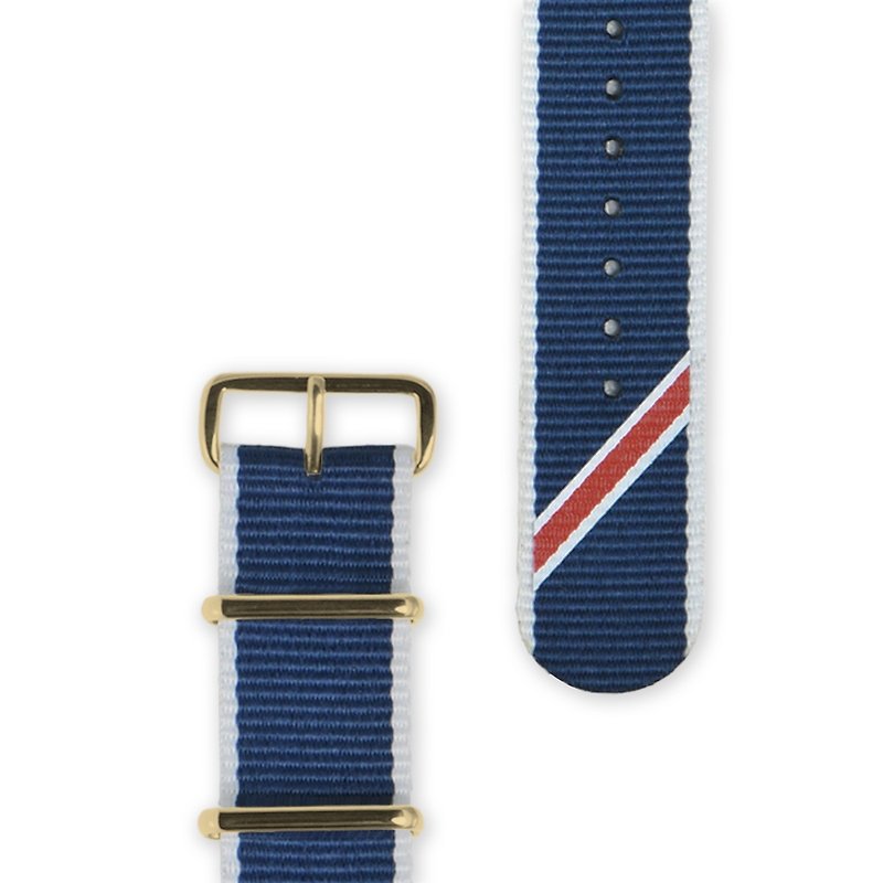 HYPERGRAND軍用錶帶 - 22mm - 藍斜紋 (金釦) - 男錶/中性錶 - 其他材質 藍色