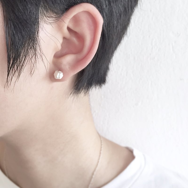 小石子耳環 Stone Earring 風景系列 925純銀 - 耳環/耳夾 - 其他金屬 銀色