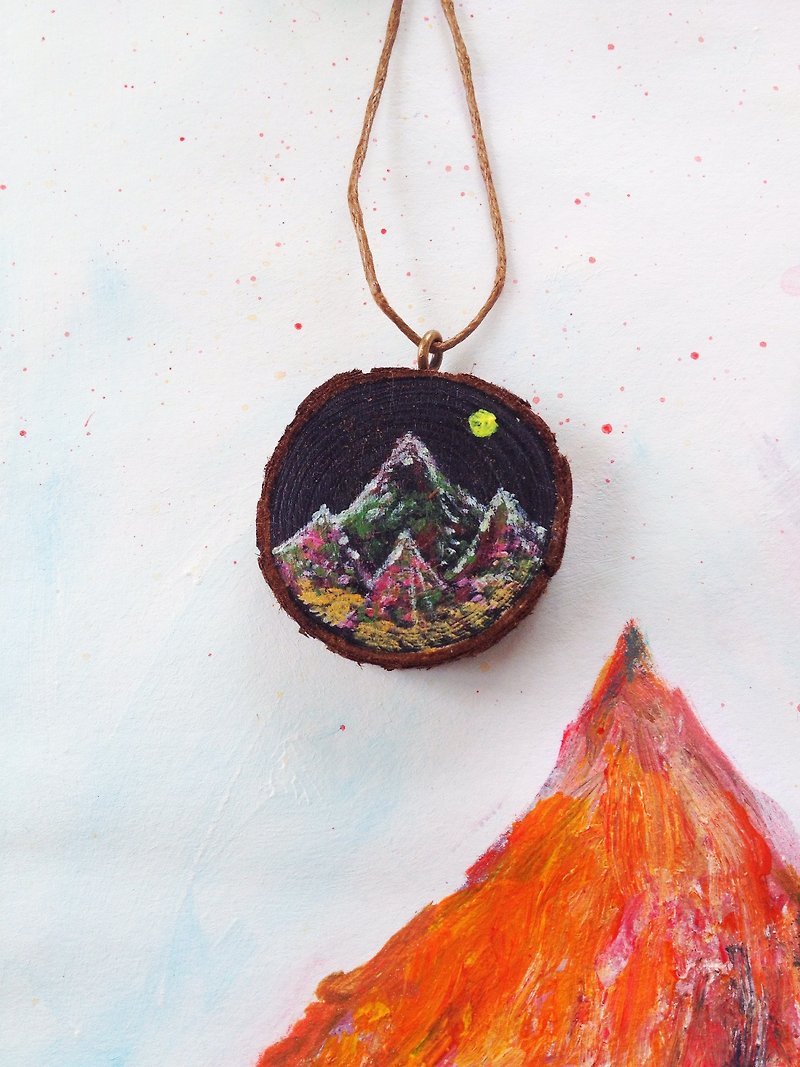 Wood Necklaces Multicolor - Heart Painting | Wood and Mountains | Hand-painted | Necklace | Christmas |