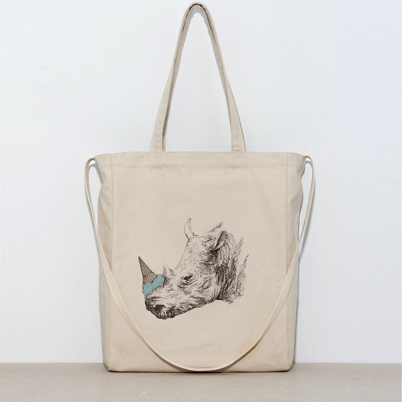 Bag / canvas / bag / gift _ [endangered species - Rhino] - กระเป๋าถือ - วัสดุอื่นๆ 