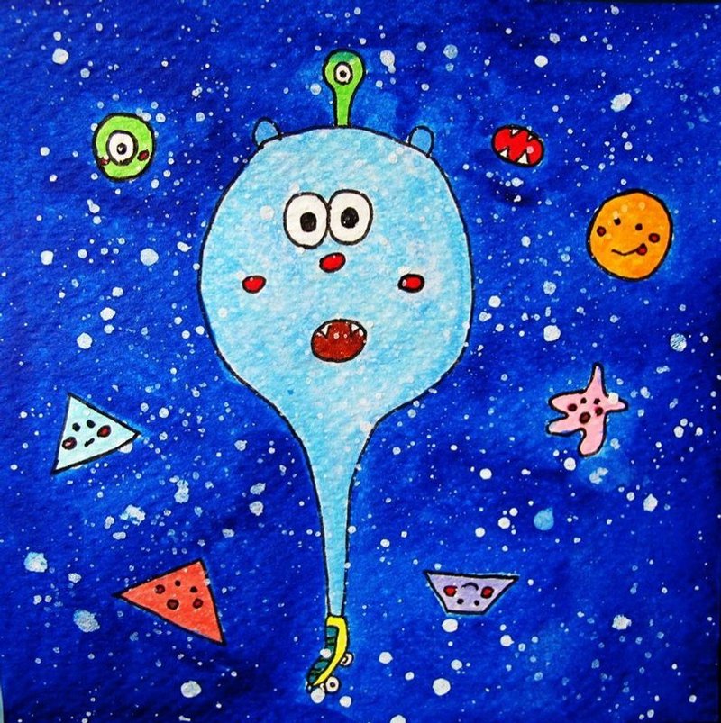 (Zoie Art)外太空的小怪獸 - 卡片/明信片 - 紙 藍色