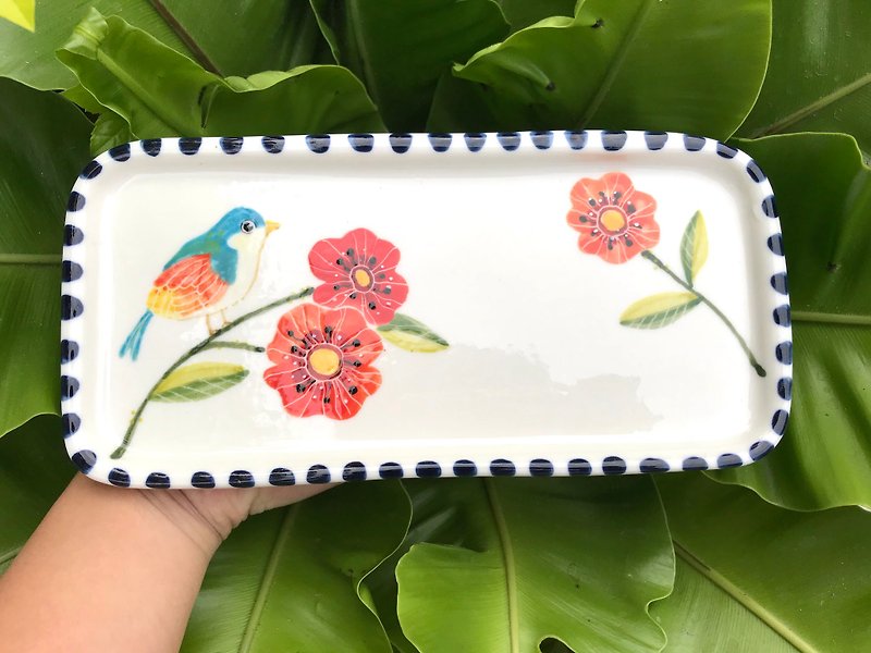 Hand pinch rectangular dish bird series 3 - Plates & Trays - Other Materials Multicolor