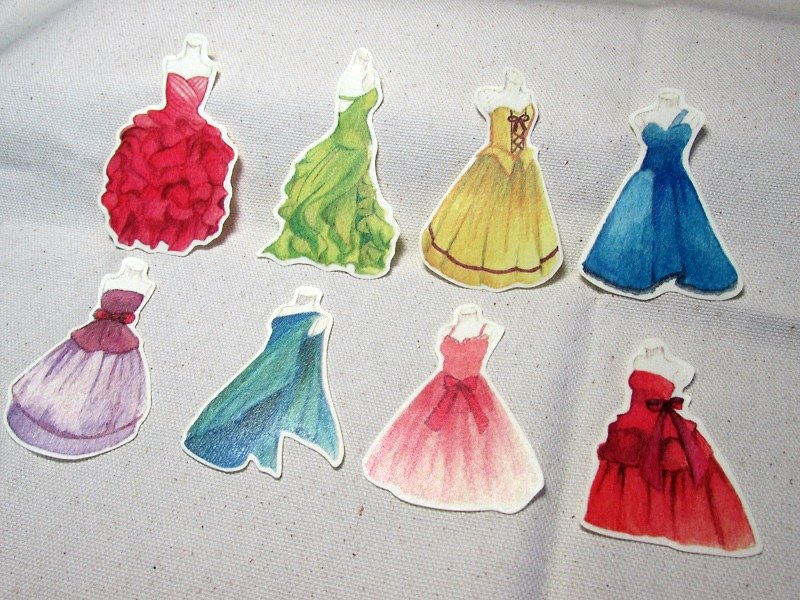 Party dress and paper stickers - สติกเกอร์ - กระดาษ หลากหลายสี