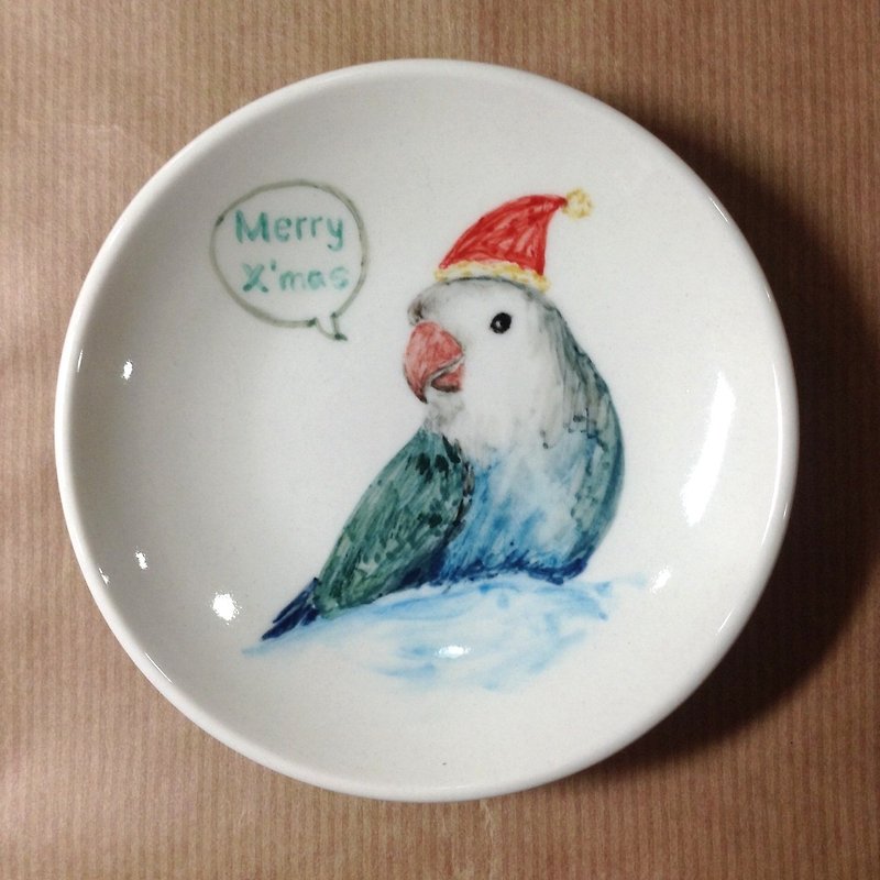 SKY in the snow-Christmas hand-painted small dish - จานเล็ก - วัสดุอื่นๆ สีน้ำเงิน
