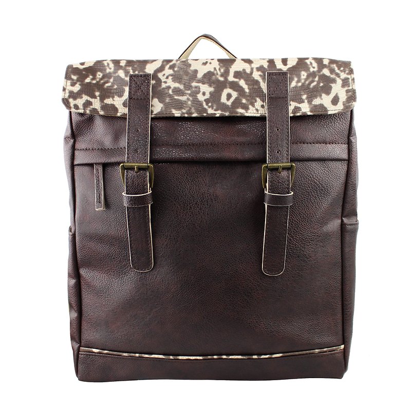 AMINAH- Coffee Camouflage Backpack【am-0281】 - Backpacks - Faux Leather Brown