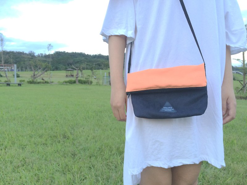 MaryWil Colorful Shoulder Bag-Orange/Dark Blue - กระเป๋าแมสเซนเจอร์ - กระดาษ สีส้ม