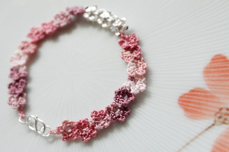 スターリングシルバー。桜は満開に咲きます。織ブレスレット - ブレスレット - その他の素材 ピンク
