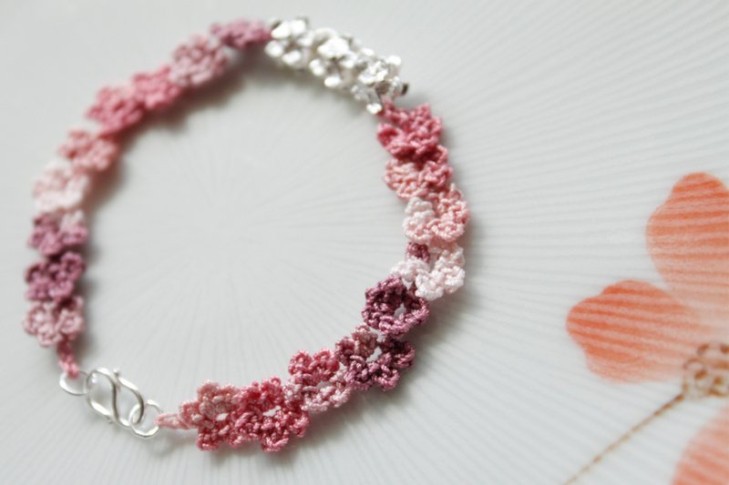 Sterling silver. Cherry blossoms bloom. Woven Bracelet - สร้อยข้อมือ - วัสดุอื่นๆ สึชมพู