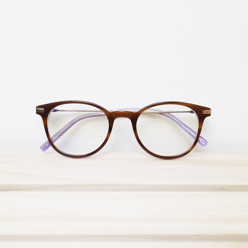 圓框金屬細腿鏡框  外咖內透明紫 復古眼鏡 - 眼鏡・フレーム - プラスチック ブラウン