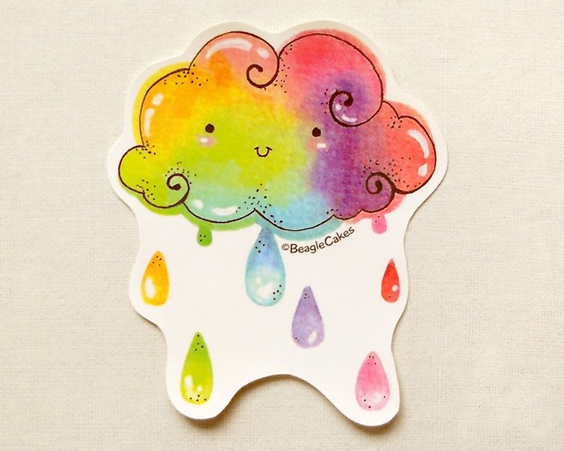 彩虹雲貼紙 (1入) - 防水貼紙 - 大張貼紙 - 水彩貼紙 - 彩虹雨滴貼紙 - 貼紙 - 紙 多色