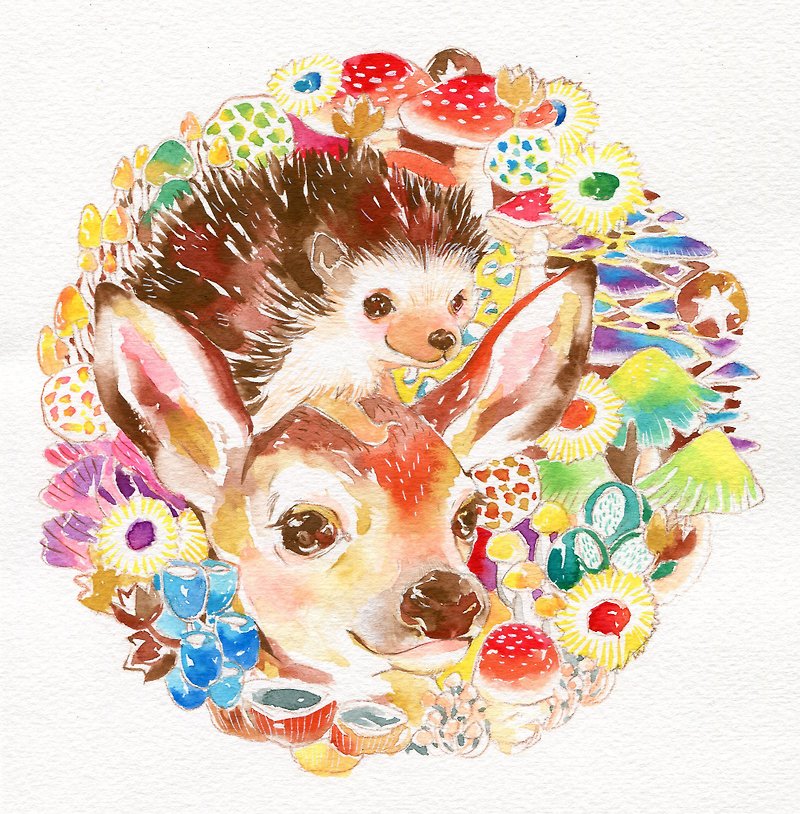 Hedgehog & mushroom mushroom deer section square greeting cards - Cards & Postcards - Paper Multicolor