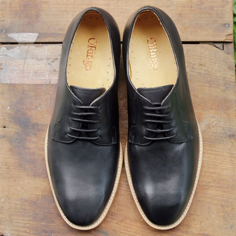 ワンカット果実収量Blucher Blucher靴クラシックな黒の靴 - 革靴 メンズ - 革 ブラック