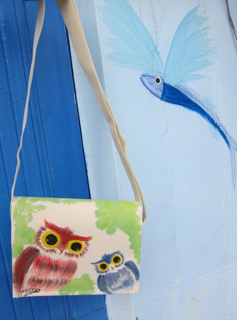 Colorful Owl Paradise-Winwing hand-painted school bag - กระเป๋าแมสเซนเจอร์ - วัสดุอื่นๆ 