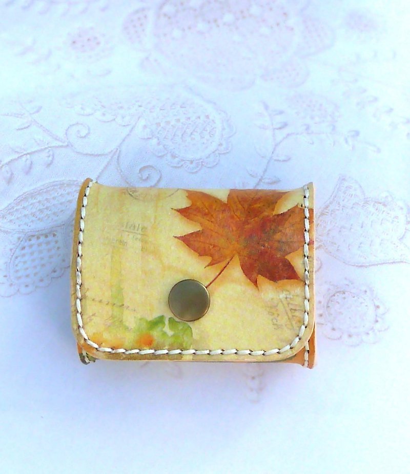 Autumn hand-stitched leather coin purse - กระเป๋าใส่เหรียญ - หนังแท้ 