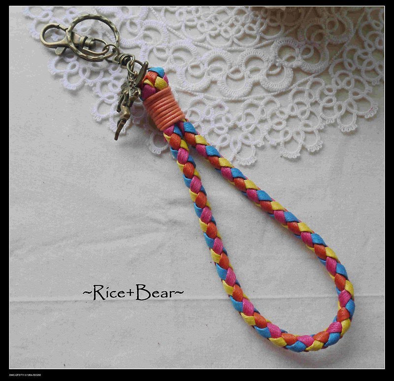 ~ M + Bear - flat wax rope braided keychain Summer Limited paragraph (rainbow blue and orange) - เย็บปัก/ถักทอ/ใยขนแกะ - ผ้าฝ้าย/ผ้าลินิน สีแดง