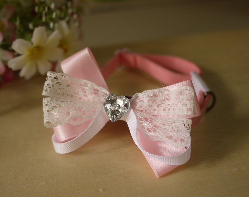 [Security] pale pink lace pet collar x Small cats and dogs love Type / Collar / tie / Jojo ♥ cherry pudding Cherry Pudding ♥ - Collars & Leashes - Other Materials Pink